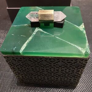 Kendra Scott Brass Filigree Square Box with Green Agate Top